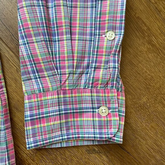 Ralph Lauren Pony Embroidered Classic Button Down Shirt Mens M Pink Green Plaid - Picture 6 of 9